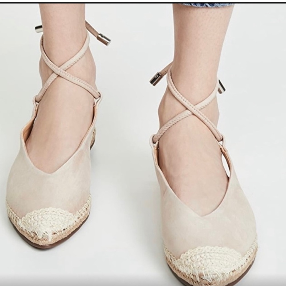 Schutz laba ankle tie leather pointed toe espadrilles flats size 8 beige